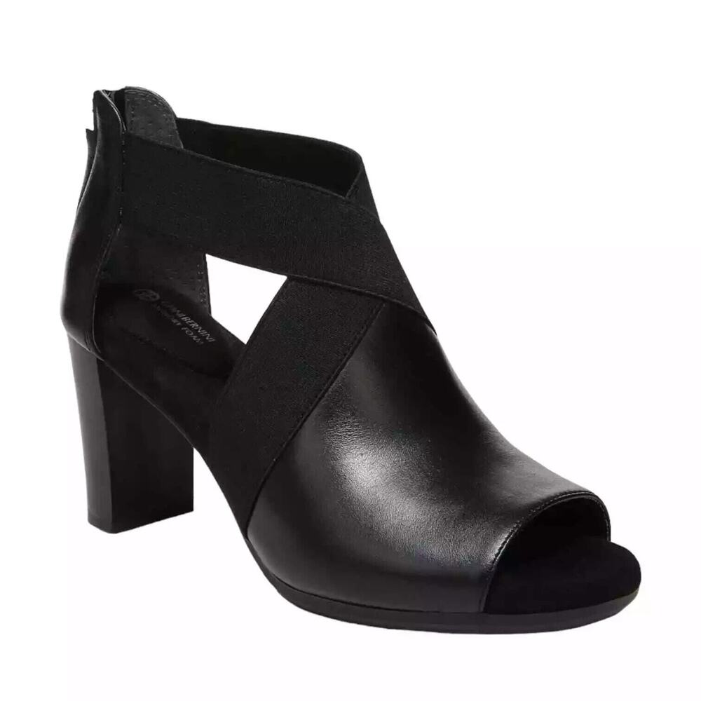 Giani Bernini Women's Averiel Leather Open Toe Zip Shooties, Black Size 10M